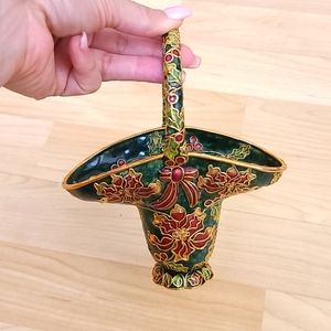 Vintage Christmas Gold Red Green Flower Floral Candy Basket